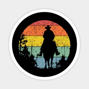Lone Cowboy Sunset Ride – Retro Western Frontier Art Magnet